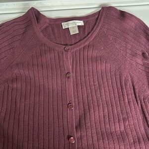 Christopher & Banks ribbed cardigan petite SzPL plum cotton preppy scoop neck